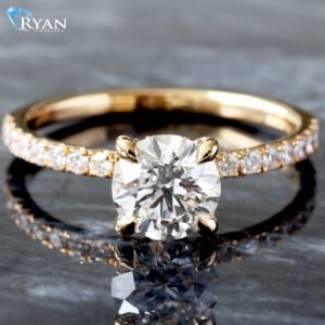 1.29ctw Round Diamond Solitaire Pavé Shoulders Hidden Halo Ring 14K Yellow Gold