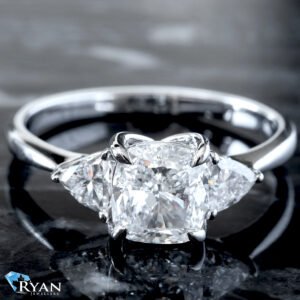 1.89ctw Three Stone Cushion Center Trillion Shoulder Ring 14K White Gold