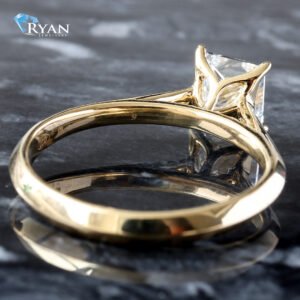 1.00ct Princess Diamond Solitaire Four Prong High Polished Cathedral Knife Edge Petal Basket Ring 10K Yellow Gold