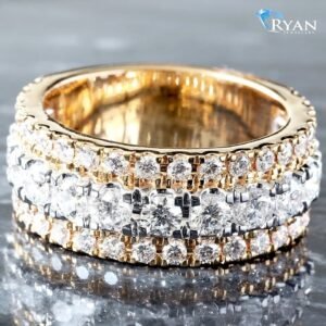 2.25 Carat Two-Tone Three Row Round Lab Diamond Band 10K