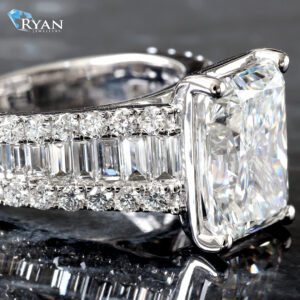 6.60ctw Radiant Diamond Center with Three Row Shoulder Round and Baguette Ring 14K White Gold