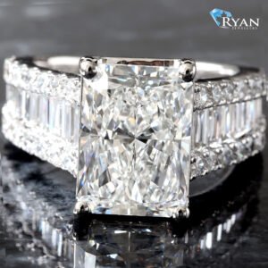 6.60ctw Radiant Diamond Center with Three Row Shoulder Round and Baguette Ring 14K White Gold