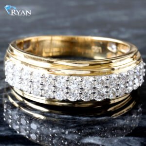 1.00ctw Double Row Four Prong Pavé Band with High Polished Edge and Shoulder 10K Yellow Gold