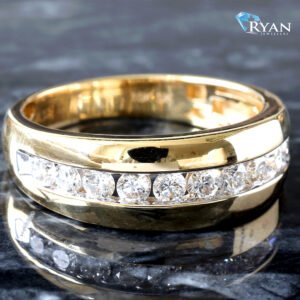 0.75ctw Round Cut Diamond Channel Set Band High Polished Edge and Shoulder 10K Yellow Gold