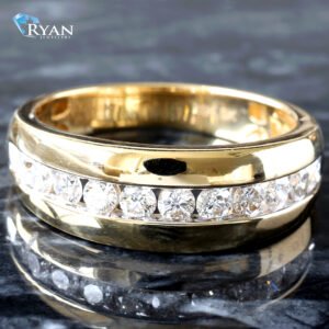 0.75ctw Round Cut Diamond Channel Set Band High Polished Edge and Shoulder 10K Yellow Gold