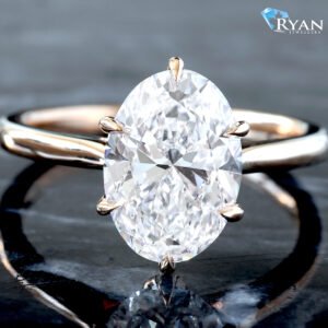 3.02ct Oval Diamond Solitaire Six Prong Flora Basket High Polished Upswept Cathedral Shoulders Ring 14K Yellow Gold