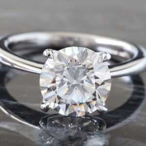 2.51ct Round Brilliant Diamond Solitaire Four Prong High Polished Tapered Shoulders Ring 14K White Gold