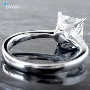 1.55ct Princess Diamond Solitaire Four Prong High Polished Tapered Shoulders Ring 14K White Gold