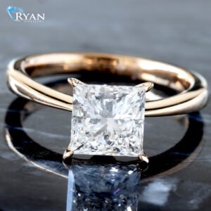 2.01ct Princess Diamond Solitaire Four Prong High Polished Tapered Shoulders Ring 14K Yellow Gold