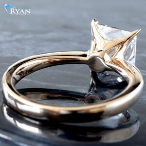 2.01ct Princess Diamond Solitaire Four Prong High Polished Tapered Shoulders Ring 14K Yellow Gold