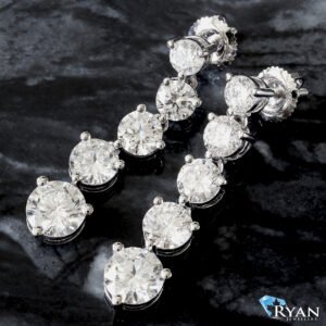 LAB EARRING GW 14K 5.50CTW GRADUATING FIVE STONE ROUND SOLITAIRE ON THREE PRONG DANGLE