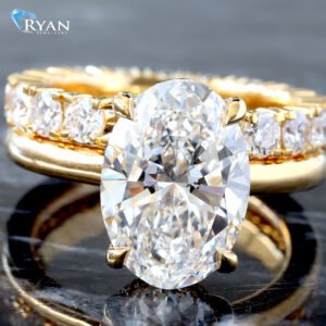 6.48ctw Ultra Low Oval Solitaire Hidden Halo High Polished Shoulders with Open Front Shared Prong 