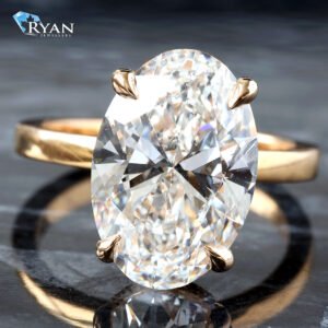 5.25ctw Oval Diamond Solitaire with Hidden Diamond Halo High Polished Shoulders Ring 18K Yellow Gold