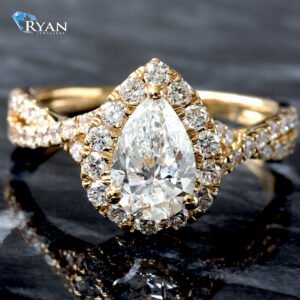 1.75ctw Pear Diamond Solitaire with Halo and Pavé Infinity Shoulders Ring 14K Yellow Gold