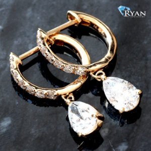 LAB EARRING GY 14K 1.25CTW SOLITAIRE PEAR DROPS WITH PAVE SETTING HOOPS