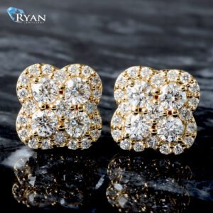LAB EARRING GY 10K 1.50CTW DIAMOND CLOVER DESIGN WITH HALO STUDS