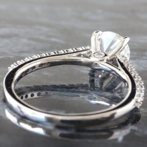 1.23ctw Round Brilliant Center with Shared Prong Upswept Diamond Shoulders and Bezel Accented Profile Bridge Ring 18K White Gold