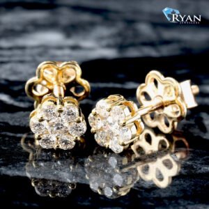 LAB EARRING GY 10K 0.45CTW ORIGINAL SEVEN STONE FLOWER CLUSTER STUDS