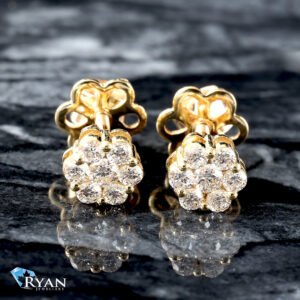 LAB EARRING GY 10K 0.45CTW ORIGINAL SEVEN STONE FLOWER CLUSTER STUDS