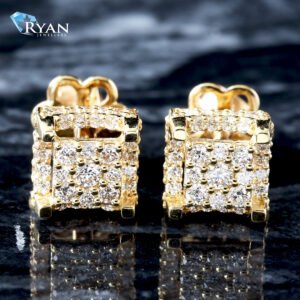 LAB EARRING GY 10K 0.65CTW IMPERAL SQUARE CENTER WITH SUNKEN CONTOUR SQUARE HALO WITH DIAMOND PROFILE SIDES