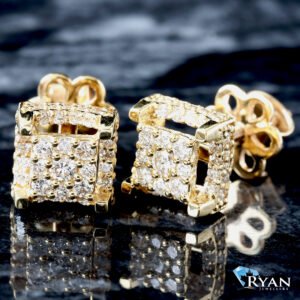 LAB EARRING GY 10K 0.65CTW IMPERAL SQUARE CENTER WITH SUNKEN CONTOUR SQUARE HALO WITH DIAMOND PROFILE SIDES
