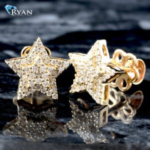 LAB EARRING GY 10K 0.40CTW TWO TIER PAVE STAR STUDS