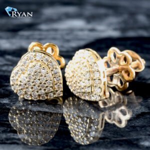 LAB EARRING GY 10K 0.40CTW TWO TIER PAVE HEART STUDS