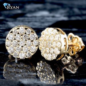 LAB EARRING GY 10K 1.20CTW FLAT ROUND PAVE STUDS
