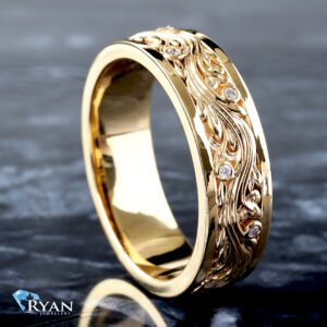 0.06ctw Full Eternity Filigree Center with Bezel Diamond Accents High Polished Edges Band 14K Yellow Gold