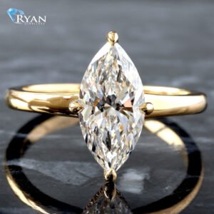 2.08ctw Marquise Diamond Solitaire with Hidden Halo Extra Low Set with High Polished Shoulders Ring 14K Yellow Gold