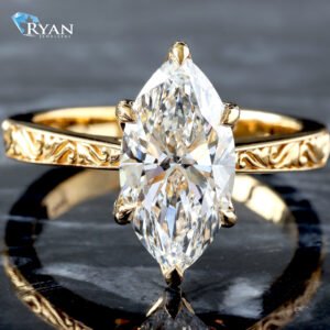 2.51ct Marquise Diamond Solitaire with Floral Basket on High Polished Taper Filigree Shoulders Ring 14K Yellow Gold