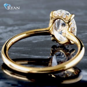 2.07ctw Oval Diamond Solitaire with Hidden Halo Extra Low Set with High Polished Shoulders Ring 14K Yellow Gold