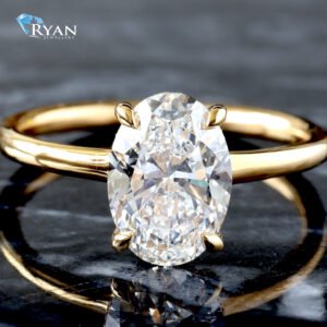 2.07ctw Oval Diamond Solitaire with Hidden Halo Extra Low Set with High Polished Shoulders Ring 14K Yellow Gold