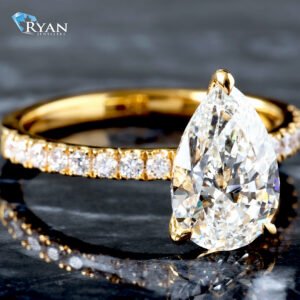 2.33ctw Pear Diamond Solitaire Pavé Shoulders and Hidden Halo Ring 14K Yellow Gold