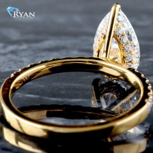 2.33ctw Pear Diamond Solitaire Pavé Shoulders and Hidden Halo Ring 14K Yellow Gold