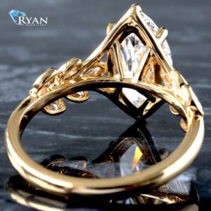 2.78ctw Marquise Diamond Solitaire with Bezel Set Marquise Leaf Design Shoulders Ring 14K Yellow Gold
