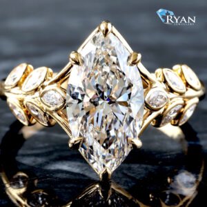 2.78ctw Marquise Diamond Solitaire with Bezel Set Marquise Leaf Design Shoulders Ring 14K Yellow Gold