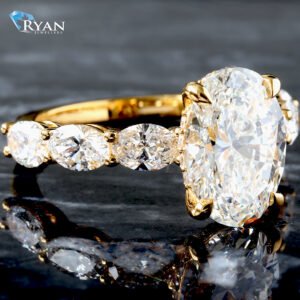 4.81ctw Oval Diamond Solitaire on East-West Shared Prong Oval Shoulders with Hidden Halo Ring 14K Yellow Gold
