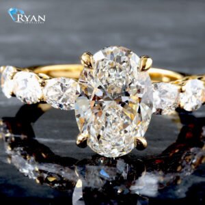 4.81ctw Oval Diamond Solitaire on East-West Shared Prong Oval Shoulders with Hidden Halo Ring 14K Yellow Gold