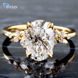 2.81ctw Oval Diamond Solitaire with Floral Basket and Diamond Constellation Shoulders Ring 14K Yellow Gold