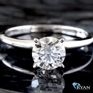 1.02ct Round Brilliant Center on Four Prong High Polished Knife Edge Mount Ring 18K White Gold