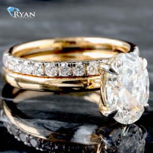 2.40ctw Oval Diamond Solitaire with High Polished Mount and Matching Diamond Pavé Half Band 14K Yellow Gold