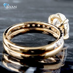 2.40ctw Oval Diamond Solitaire with High Polished Mount and Matching Diamond Pavé Half Band 14K Yellow Gold