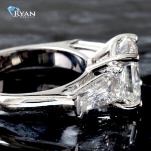 5.99ctw Asscher Diamond Solitaire with Tapered Baguette Shoulders Three Stone Ring 14K White Gold