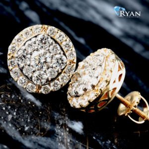 LAB EARRING GY 10K 1.10CTW  FLAT ROUND IMPERIAL CENTER WITH HALO FILIGREE BASKET STUDS