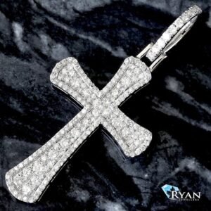 0.70CTW Raised Round Lab Diamond Cross Pendant 10K White Gold