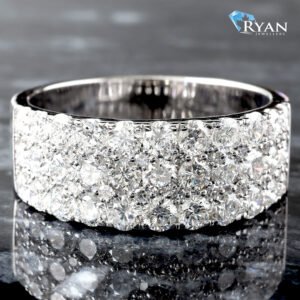 2.60CTW LAB Illusion 5 Row, 3 Big 2 Small Round Diamond Band, 10K White Gold