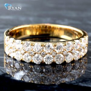 1.70ctw Illusion Three Row 2 Big 1 Small Diamond Band 10K Yellow Gold