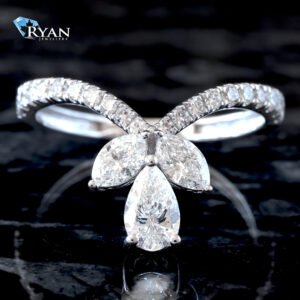 1.00ctw Pavé Chevron Band with Pear and Two Marquise Cut Diamond Solitaire Accents 10K White Gold