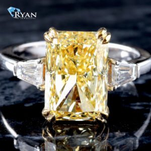 5.54ctw Fancy Yellow Radiant Solitaire with Two Tapered Baguette High Polished Shank Ring 14K White Gold & Yellow Gold